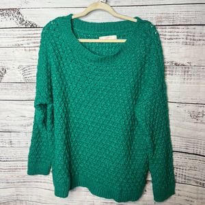 Loft Ann Taylor Wool Blend Chunky Knit Crew Neck Sweater Green 20/22